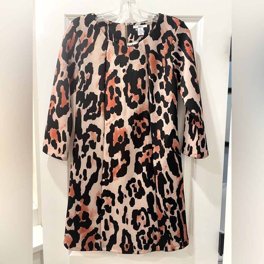 NWT Bar III Tan Leopard Print 3/4 Length Sleeve Scuba Fabric Career Dress M